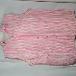 Pink Floral Vertical Striped Sleeveless Button-Up Shirt/Vest